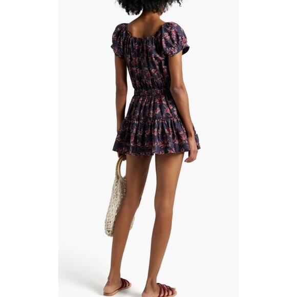 Eberjey Elsie Navy Button Floral Mini Dress in Peacock and Brick, Size Small - Picture 3 of 12